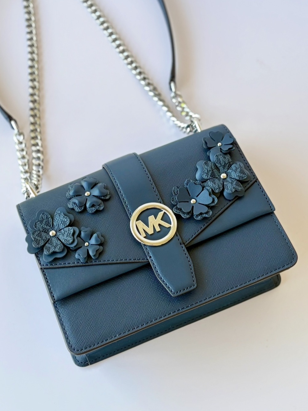 Michael Kors Navy Greenwich Small Floral Embellished Crossbody Shoulder Bag NWT